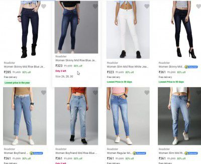 Roadster Womens Jeans Upto 80% Off | Starts ₹439