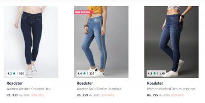 Roadster Womens Jeggings Upto 82% Off