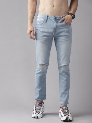 RoadsterMen Blue Slim Fit Slash Knee Light Fade Stretchable Jeans
