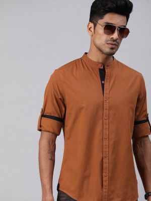 RoadsterMen Rust Orange Regular Fit Solid Sustainable Casual Shirt
