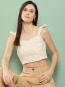 RoadsterThe Lifestyle Co. Off White Square Neck Flutter Sleeves Schifili Cotton Crop Top...