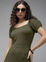 RoadsterThe Lifestyle Co Olive Green Sheath Crochet Midi Dress...