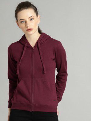 RoadsterWomen Burgundy Solid Hooded Sweatshirt