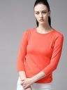 RoadsterWomen Coral Orange Solid Round Neck Pure Cotton T-shirt...