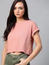 RoadsterWomen Dusty Pink Solid Round Neck Crop Top...