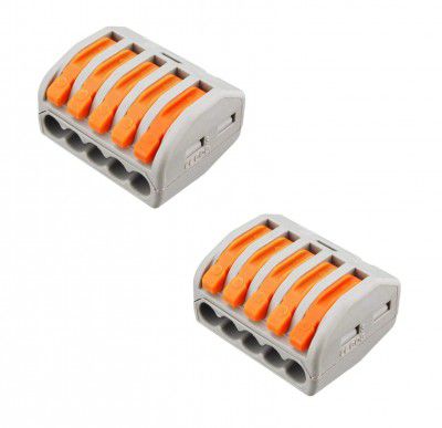 ROBOWAY PCT-215 Wire Connector, 5 Pole Spring Lock Lever Terminal Block for Cable Connection (Pack of 2)