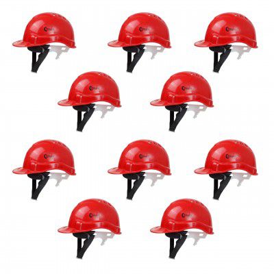Robustt Safety Helmet - Red (Pack of 10) | Adjustable Headband 