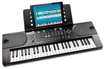 RockJam 49-Key Portable Digital Piano Keyboard with Music Stand, Power Supply, and Note Key Stickers