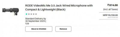 Croma Loot : RODE VideoMic Me 3.5 Jack Wired Microphone with Compact & Lightweight (Black)