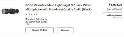 Croma Loot : RODE VideoMic Me-L Lightning & 3.5 Jack Wired Microphone with Broadcast Quality Audio