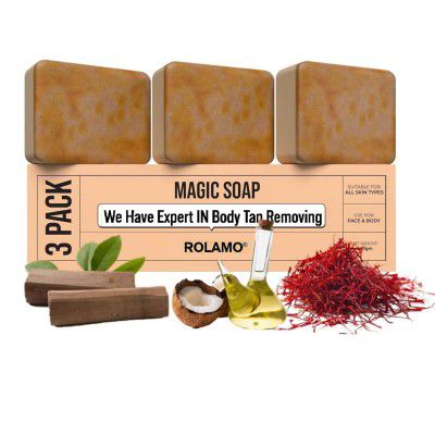 ROLAMO Magic Soap Tan Removal Sandalwood  For Men & Women - 3Pack (3 Pis Fregrance)