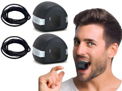 RONATA Jawline Exerciser – Define Your Jawline, Slim Your Face & Strengthen Neck Muscles | Look Younger & Healthier | Stress & Craving Relief | Bonus Jawline Rope Hanger (Black(2))