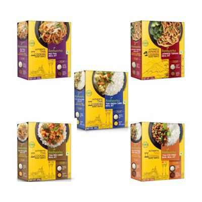 Rootworks Meal Kit - Pad Thai Meal Kit, Japanese Teriyaki Meal Kit, Thai Green Curry Meal Kit, Thai Red Curry Meal Kit, Stir Fried Basil Meal Kit (Combo Pack of 5)