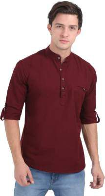 Rope Men Solid Cotton Blend Straight Kurta