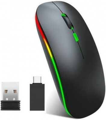 ROQ Type-C Adapter & USB Receiver with 2.4G Slim Rechargeable Wireless Ambidextrous Optical Mouse with Bluetooth  (USB 2.0, Black)