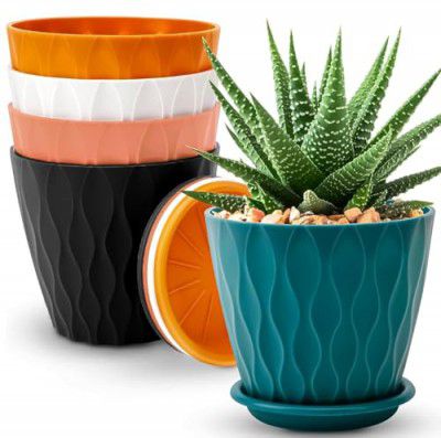Rorian Pack of 5 Round Flower Pots for Home Planters (Mix Colour) (Style 1)
