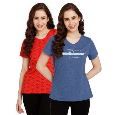 Rosaline Rural Charm Knit Cotton Top (Pack of 2) - Red Blue
