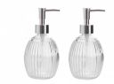 Roscoe Clear Glass Round Vertical Stripe Design Refillable Soap Dispenser for Bathroom with Plastic Pump, Handwash Liquid Dispenser Bottle for Kitchen, Lotion, Shower Gel and Sanitizer Dispenser for H...