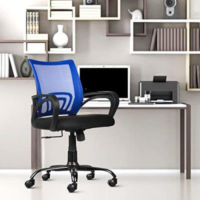 ROSE® Mesh Mid-Back Ergonomic Office Chair | Study Chair | Revolving Chair | Computer Chair | Work from Home (Ruby) (Blue & Black)
