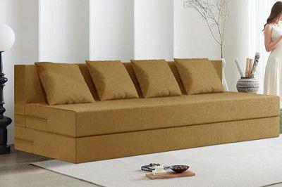 Rosebell Lightweight Easy Four-Person Sofa Cum Bed Jute Fabric - Including Cushion - Size 6' X 6' Ft | Color - Golden
