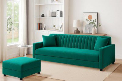 Rosebell Sofa Set with Ottoman Combo Green-Color Three Seater Sofa Set with Matching Footrest for Living Room & Bedroom