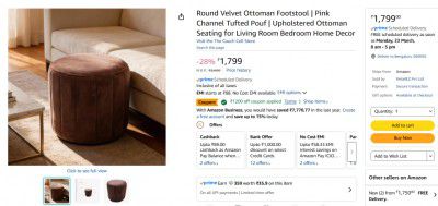 Round Velvet Ottoman Footstool  for Living Room Bedroom Home Decor