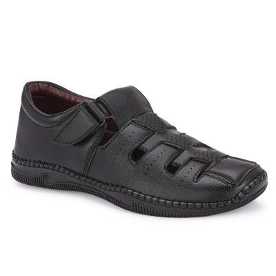 ROWLANS Men's Black Synthetic leather Comfortable/Stylish Velcro Sandals 7