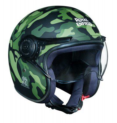 Royal Enfield Open Face Helmet with Jet Visor Camo Olive, Size: L(59-60cm)
