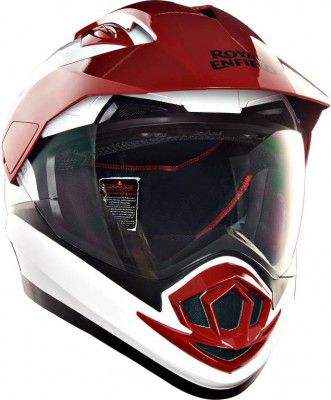 ROYAL ENFIELD Escapade Dual Sport ISI & DOT Certified with Visor Motorbike Helmet (White & Red)