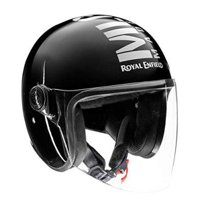 Royal Enfield ISI Certified Open Face MLG Helmet with Clear Visor (Gloss Black-Size: M)