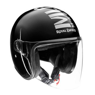 Royal Enfield Open Face MLG Riding Helmet with Clear Visor Gloss Black, Size: M( 57-58Cm) Impact Protection, Excellent Scratch Resistance, Anti-Microbial Fabric