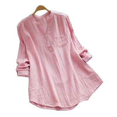 ROYALICA Solid Regular Fit Cotton Linen Shirts for Women 