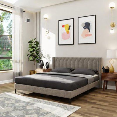 Royaloak Meadow Upholstered Queen Bed | Velvet Upholstery Fabric | Diamond Tufting Design | Strong & Durable Beds