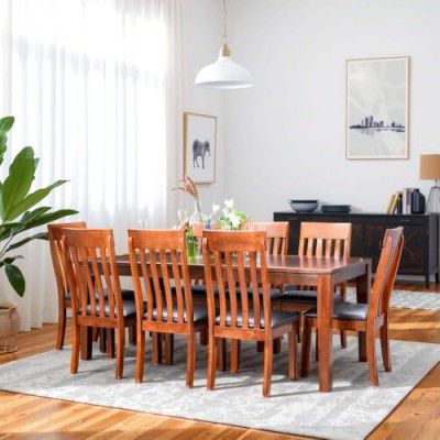 Royaloak NY American Wooden Extendable 8 Seater Dining Table | Solid Wood Veneer Top | Extendable Leaf | Durable & Long Lasting | Water Fall Profile | Solid Wood Legs |American Collection
