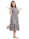 ROYALTAYLOR Crepe Solid Square Neck Short Sleeve Knee-Length Girls' Dresses...