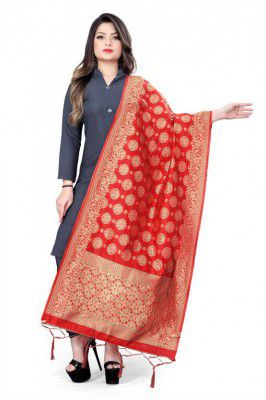 RRK IMPORT AND EXPORT  Jacquard Woven Red Women Dupatta
