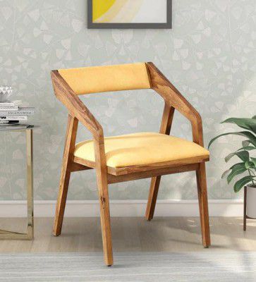 RSFURNITURE Solid Sheesham Wood Armchairs for Living Room Home Outdoor Balcony Wooden Chairs - Teak Finish (Yellow Cushion)