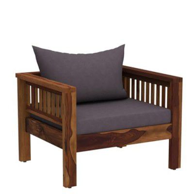 RSFURNITURE Wooden 1 Seater Sofa for Living Room | One Seater Cushion Sofa Cum Armchair for Home & Office | Sheesham Wood, Brown, Natural Finish