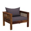 RSFURNITURE Wooden 1 Seater Sofa for Living Room | One Seater Cushion Sofa Cum Armchair for Home & Office | Sheesham Wood, Brown, Natural Finish...