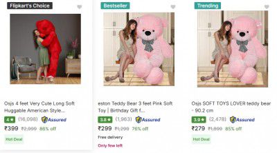 Flipkart: Upto 90% OFF On Teddy Bears