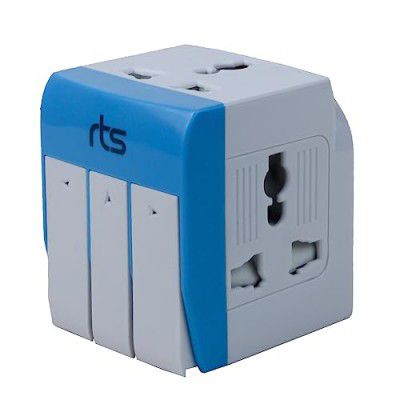 rts 3-in-1 Universal Travel Adapter Multi-Plug with Individual Switch Socket
