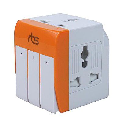 rts Universal Conversion Multiplug travel adapter with Individual Switch with Spike Buster Fuse Protected | multiplug three pin plug socket |3 PIN 3 Way Plug for Home, Office and Industrial Uses Orang
