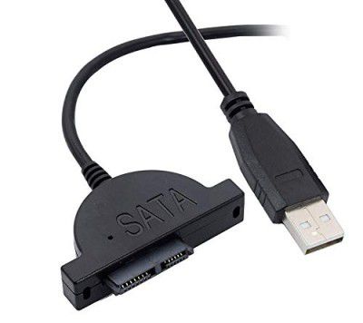 rts USB 2.0 to Mini Sata II 7+6 13Pin Slimline SATA for Laptop CD/DVD ROM Optical Drive Charging Converter Adapter Cable -– Black 35cm