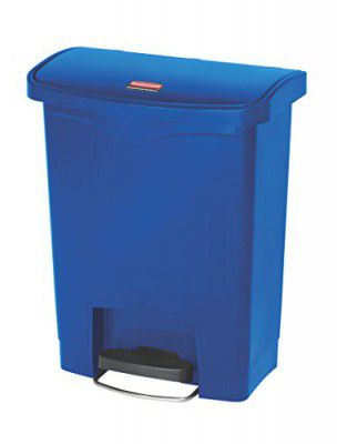 Rubbermaid 8 Gallon, Plastic Front Step Step-On, Blue : Rubbermaid Commercial Slim Jim Resin Step-On Wastebasket, Front-Step, 8-Gallon, Blue (1883591)