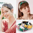 Rubela Sonpal Aainaa Printed Cotton Fabric Knot Bow Hairband for Women and Girls, Pack of 1 - Multicolor...
