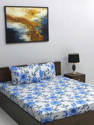 Rubix Home Mesmerize 144 TC Microfiber Blue Double Bedsheet with 2 Pillow Covers