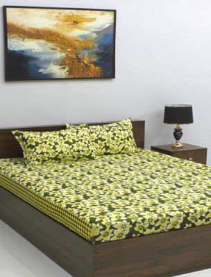 Rubix Home Mesmerize 144 TC Microfiber Green Double Bedsheet with 2 Pillow Covers