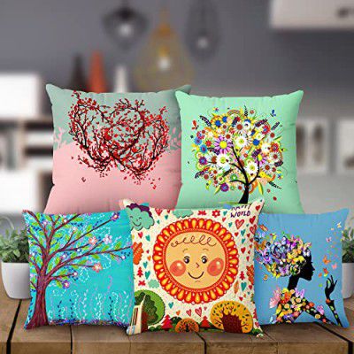 Rubix Home Multicolor Floral Print Cushion Covers (Pack of 5)