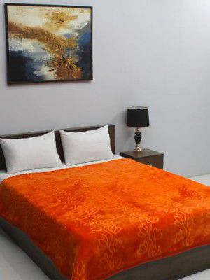 Rubix Home Orange Color 270 GSM Mink Blanket Double Bed. Soft Cozy Embossed Mink Blanket Great Size 220 X 210 Cm and 1400 Grams .Ideal for Light to Medium Winter, AC Use, Travel Blanket & Camping.