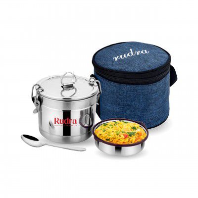 Rudra Stainless Steel Lunch Box (700mL) | Steel Separator & Locking Clip